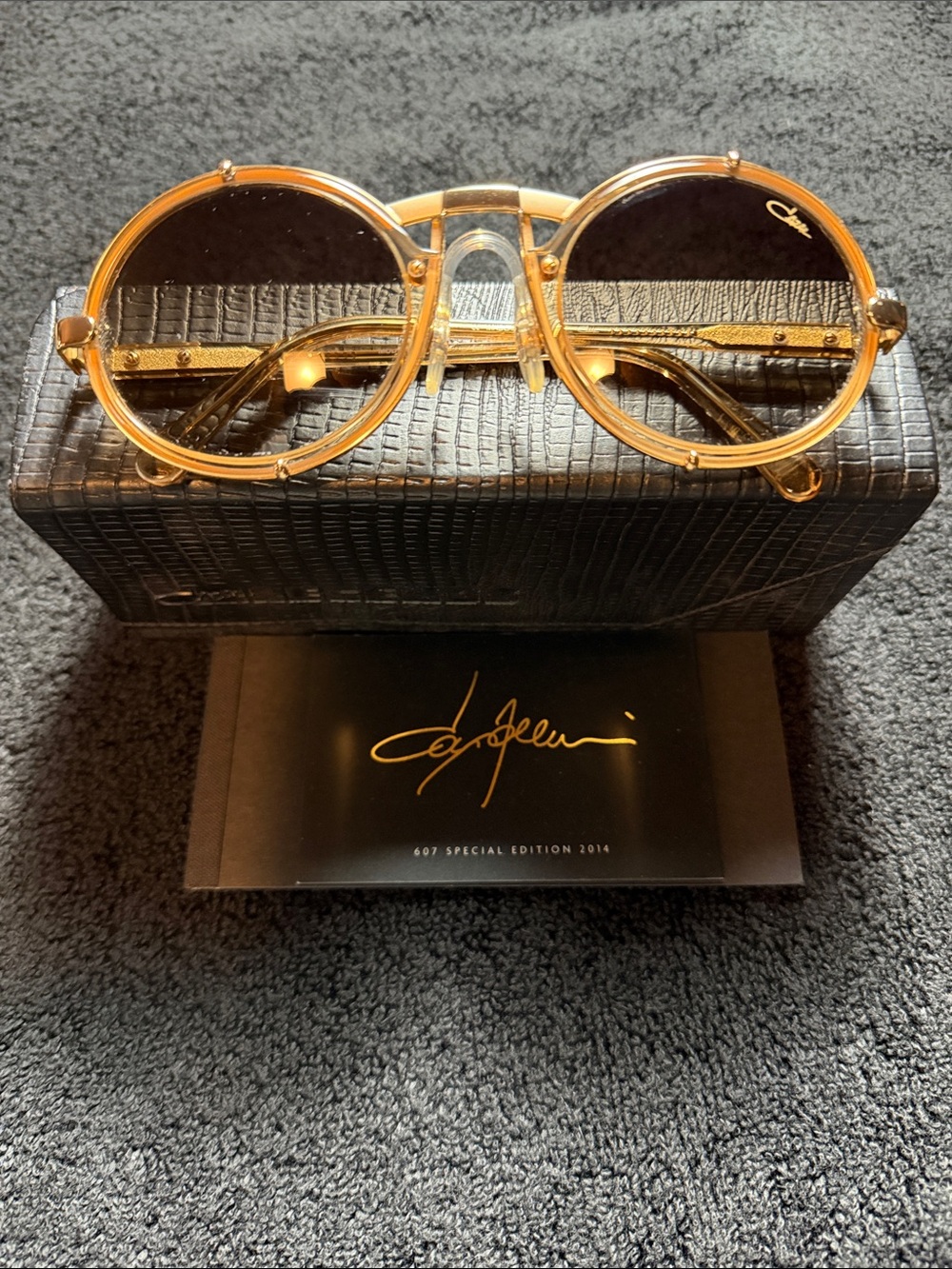 Cazal Gold Round Sunglasses with Dark Lenses